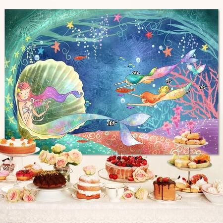 Mermaid Backdrop Under The Blue Sea Background for Teen Girls Birthday Party Decorations Banner Photographic Booth Props, 6X4