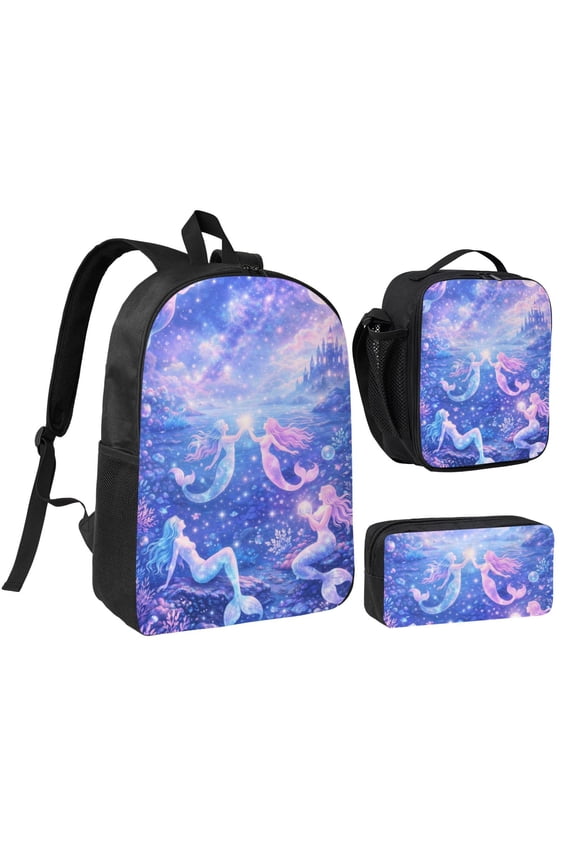 Mermaid Backpack Set 3pc Including Backpack, Lunch Bag and Pen Bag Combination
