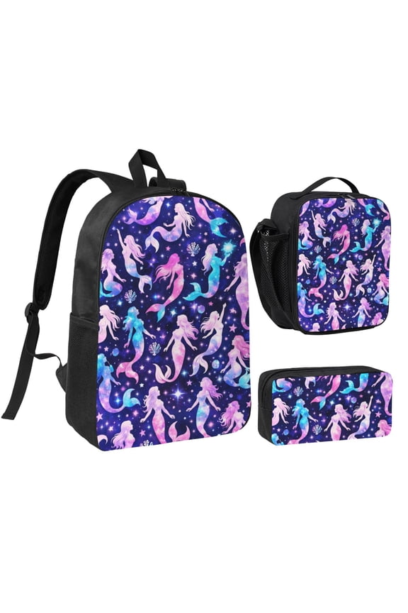 Mermaid Backpack Set 3pc Including Backpack, Lunch Bag and Pen Bag Combination