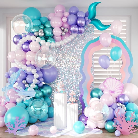 Mermaid Balloon Garland Arch Kit 145PCS Purple Pink Blue Balloons With Tails For Under The Sea Ocean Theme Birthday Party Gender Reveal Baby Shower Decorations