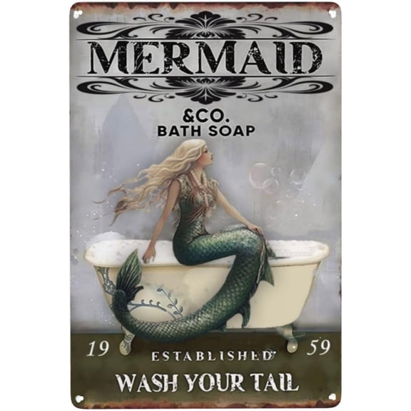 Mermaid Bath Soap Tin Sign 8X12 Inch Vintage Bathroom Art With Wash Your Tail Motif Perfect For Toilet Coffee Bar Boho Coastal Living Room Decor