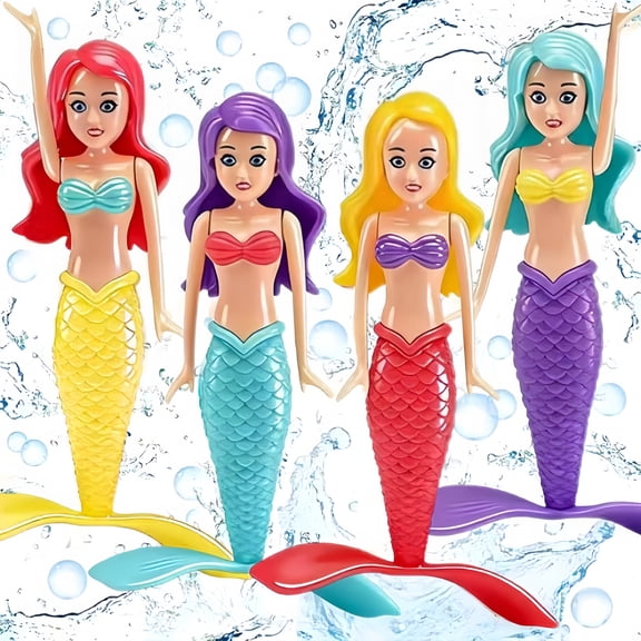 Mermaid Bath Toy Dolls Set 4 Pack Colorful Mermaid Figures Swimming Water Play Toys for Kids Girls Bathtub Pool Beach Summer Party Gift