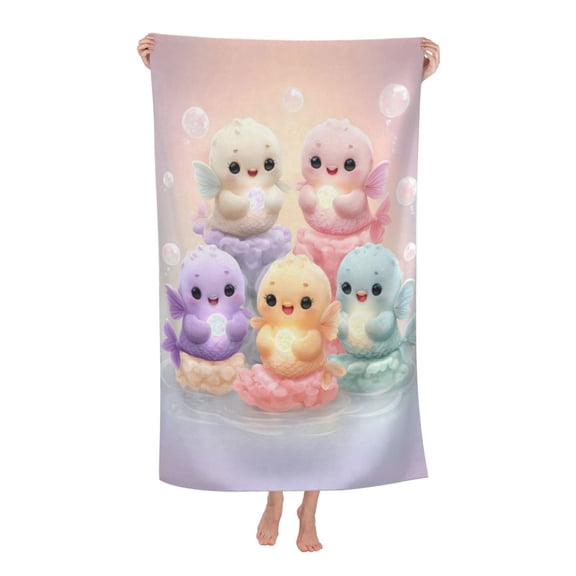 Mermaid Beach Towel, Pastel Chibi Pearls Microfiber Ultra Absorbent Bath Towel Pool Towel 32" X 52"