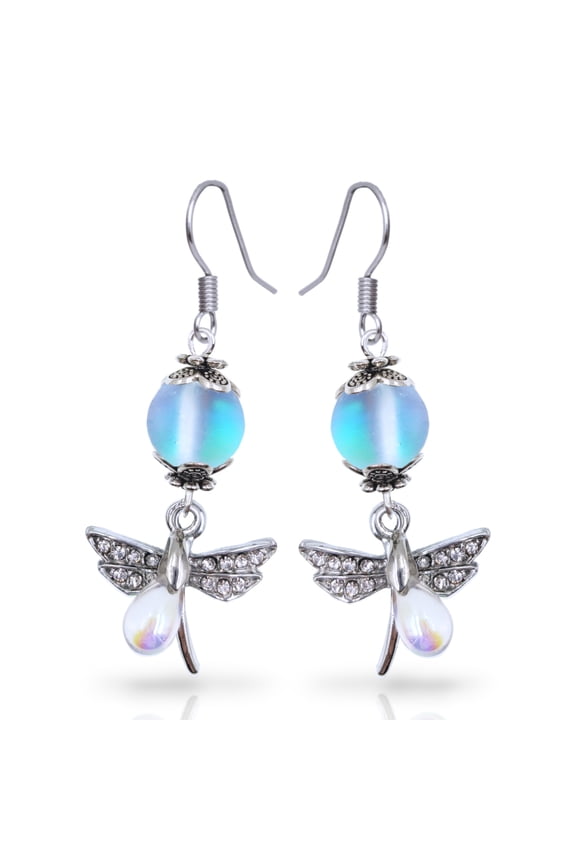 Mermaid Bead and Rhinestone Pearl Dragonfly Earrings by BESHEEK
