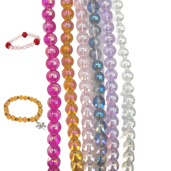 Mermaid Beads, Rainbow Glass Beads, DIY Jewelry Supplies, Gift for Beader, 8mm Round, 300 pcs