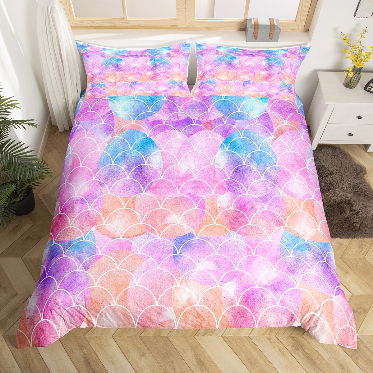 Mermaid Bedding Set for Girls Bedroom Mermaid Scale Comforter Cover
