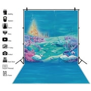 Mermaid Birthday Backdrop Blue Underwater World Coral Gold Castle Seaweed Photography Background for Photo Studio Props