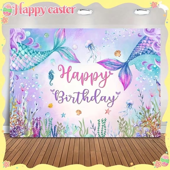Mermaid Birthday Backdrop Under The Sea Party Decoration for Girls