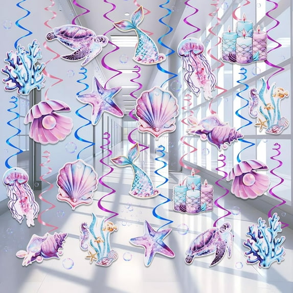 Mermaid Birthday Decorations,40Pcs Ocean Mermaid Decor Mermaid Party Decorations, Beach Ocean Theme Under The Sea Party Decorations Girls Birthday Summer Baby Shower Supplies