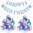 thumbnail image 1 of Mermaid Birthday Decorations: Happy Birthday Banner, 12inch Blue & Purple Balloons, Confetti Balloons, Ribbons - Ariel Theme - 23pcs, 1 of 3