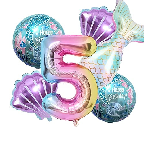 Mermaid Birthday Decorations, Mermaid Balloons Kit, Sea Balloon Tail Foil Balloon, Under the Sea Party Supplies for Girls, Number 5