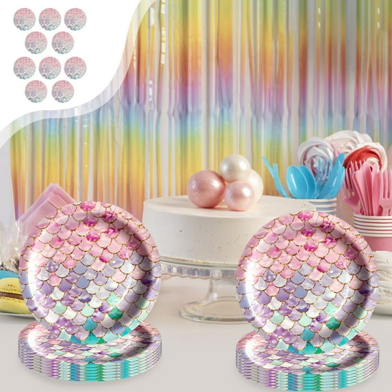 Mermaid Birthday Decorations Mermaid Party Supplies Includes Plates, Napkins, Cups, Cutlery for Woman Shower Ocean Birthday Party Decorations