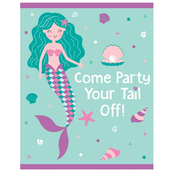 Mermaid Birthday Invitation Postcards W/ Envelopes (8ct)