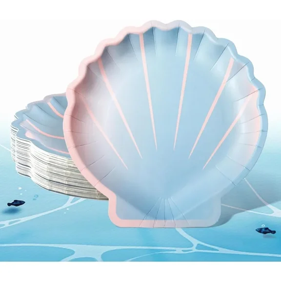 Birthday Party Plates Mermaid 24Pcs Under The Sea Seashell Blue Pink Disposable Tableware Baby Shower Wedding Decor