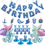 Mermaid Birthday Party Supplies for Girls all-in-one Mermaid Party Supplies Kit in Blue Birthday Supplies Ocean Mermaid Balloons, Banner, Mermaid Birthday Decorations, Birthday Hat & Blow