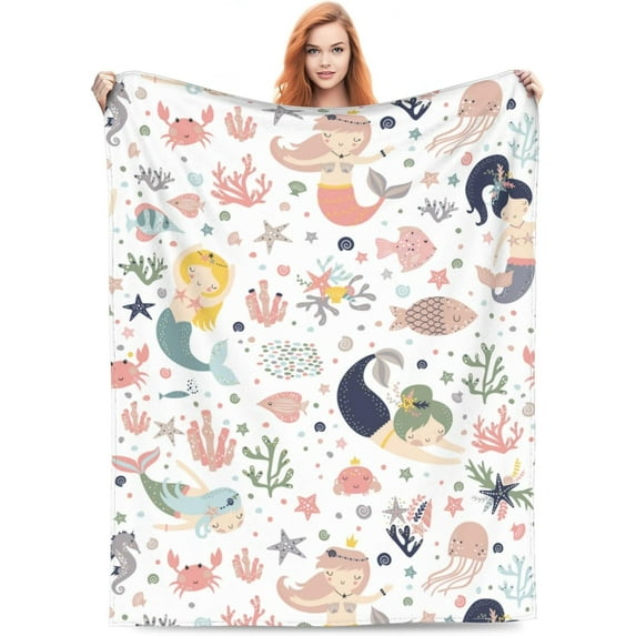 Mermaid Blanket 60"x80" Colorful Super Soft Warm Mermaid Throw Blanket Lightweight Cozy Flannel Animal Throw Blanket Bed Couch Sofa Decor Gift for Girl and Women