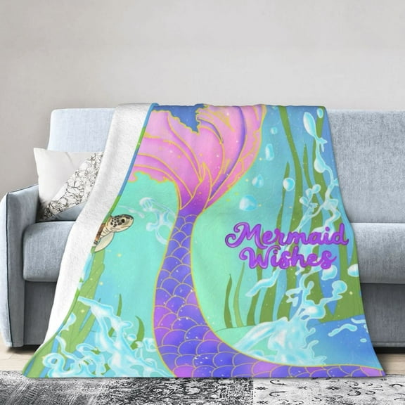 Mermaid Blanket, Cute Mermaid Tail Scales Fuzzy Soft Cozy Warm Mermaid Throw Blanket for Girls Kid, Fleece Blankets Couch Sofa Bedroom Nursery Bed Throws Blankets 50x 60inch