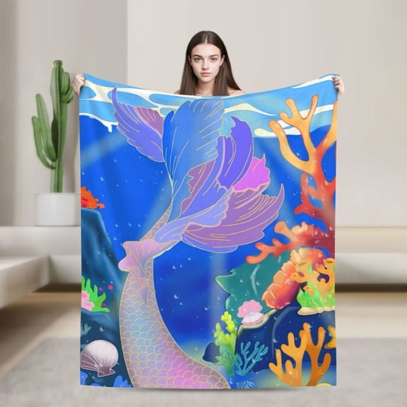 Mermaid Blanket, Cute Mermaid Tail Scales Fuzzy Soft Cozy Warm Mermaid Throw Blanket for Girls Kid, Fleece Blankets  Couch Sofa Bedroom Nursery Bed Throws Blankets 50x 60inch