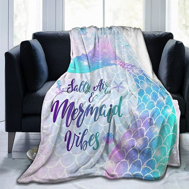 "Mermaid Blanket for Girls & Women Cute Tail Scales Fuzzy Warm Sherpa
