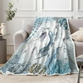 thumbnail image 1 of Mermaid Blanket, Sea Ocean Octopus Coral Reef Fish Seashell Jellyfish Theme Throw Blankets Bedding Decor, Teal and Blue Sea Ocean Cartoon Flannel Plush Blanket, 60X70IN, 1 of 3