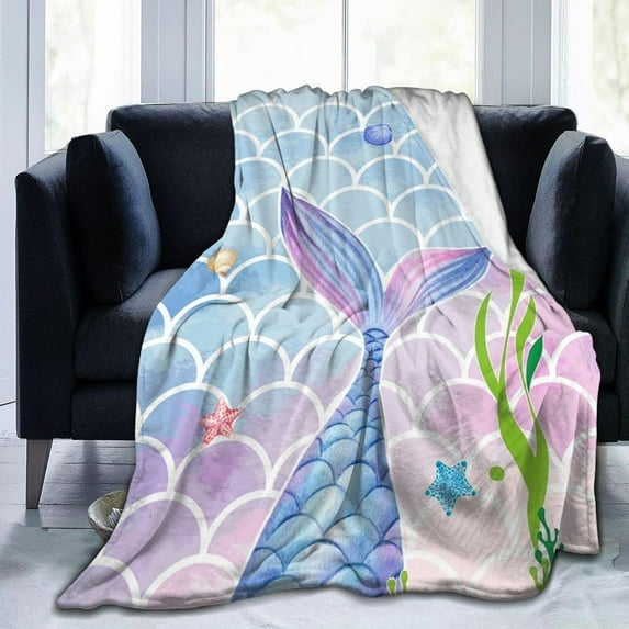 Mermaid Blanket Soft Fleece Flannel Lightweight Birthday Gifts Blankets Cozy Warm Cute Throw Blanket Living Rooms Sofa Decor Blanket All Seasons 60x50 Inches
