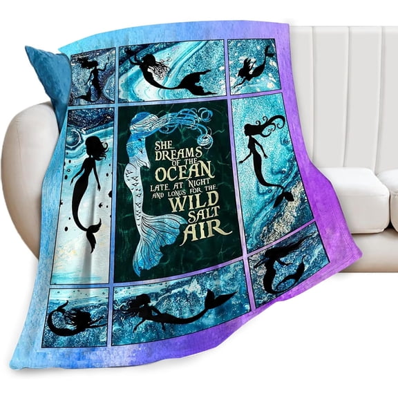 Mermaid Blanket for Woman Sea Mermaid Throw Blanket Mermaid Decor Stuff Merch Cozy Flannel Fleece Fuzzy Warm Soft Plush Lightweight Bedding Mermaid Gifts for Girls Kids Men Couch Sofa Bed 50"X40"