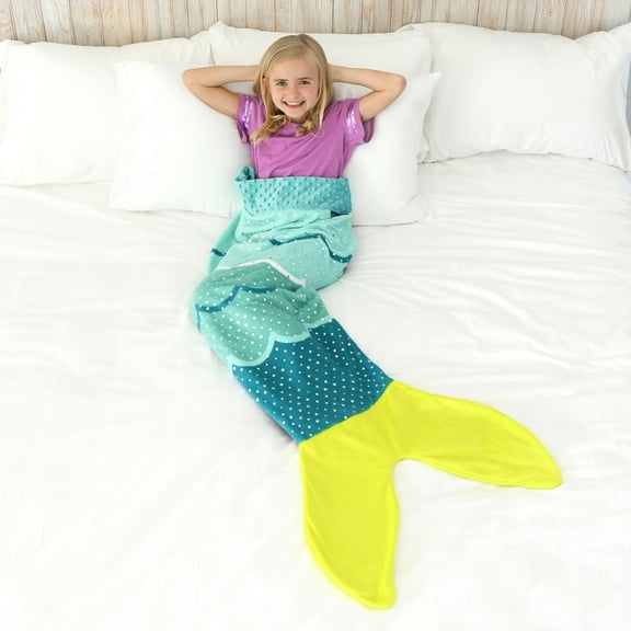 Mermaid Blankie Tail for Kids by Your Zone, Blue and Teal