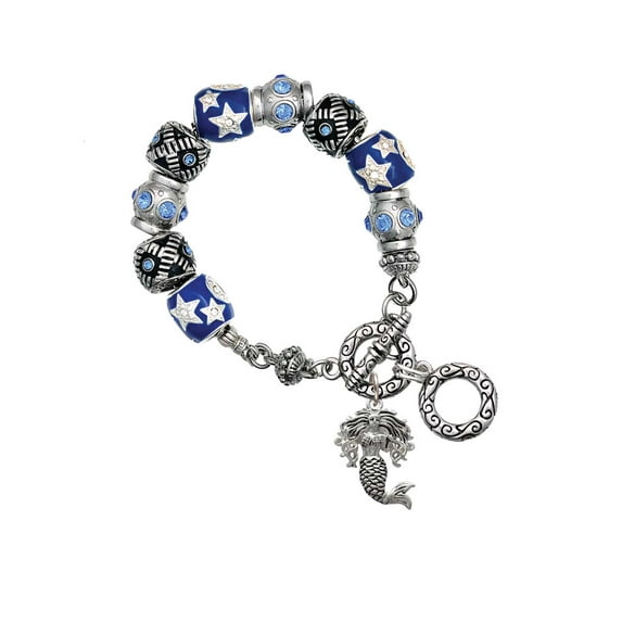 Mermaid Blue Moon Bead Charm Bracelet
