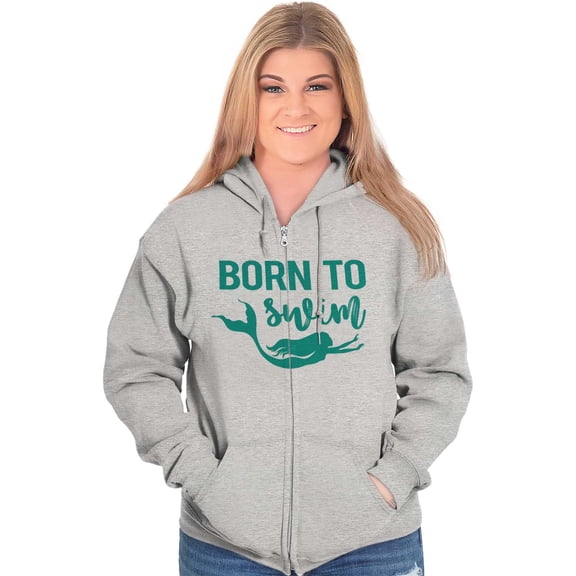 Mermaid Born to Swim Cute Water Lover Womens Plus Size Graphic Zipper Hoodie Brisco Brands 5X