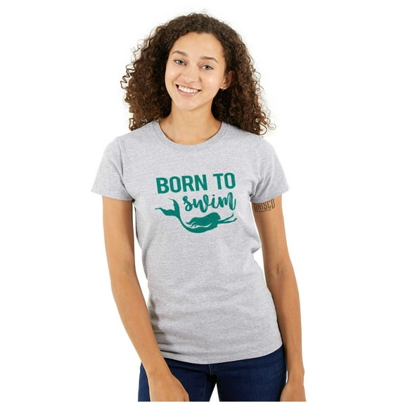 Mermaid Born to Swim Cute Water Lover Womens Slim Fit Graphic Tee Brisco Brands L