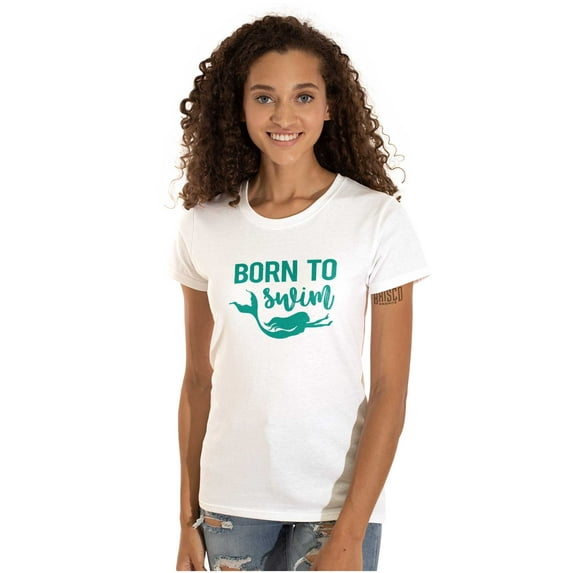 Mermaid Born to Swim Cute Water Lover Womens Slim Fit Graphic Tee Brisco Brands S
