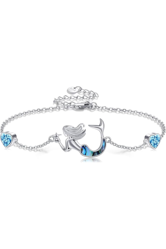 Mermaid Bracelet Sterling Silver Mermaid Starfish Bracelet Ocean Jewelry for Women