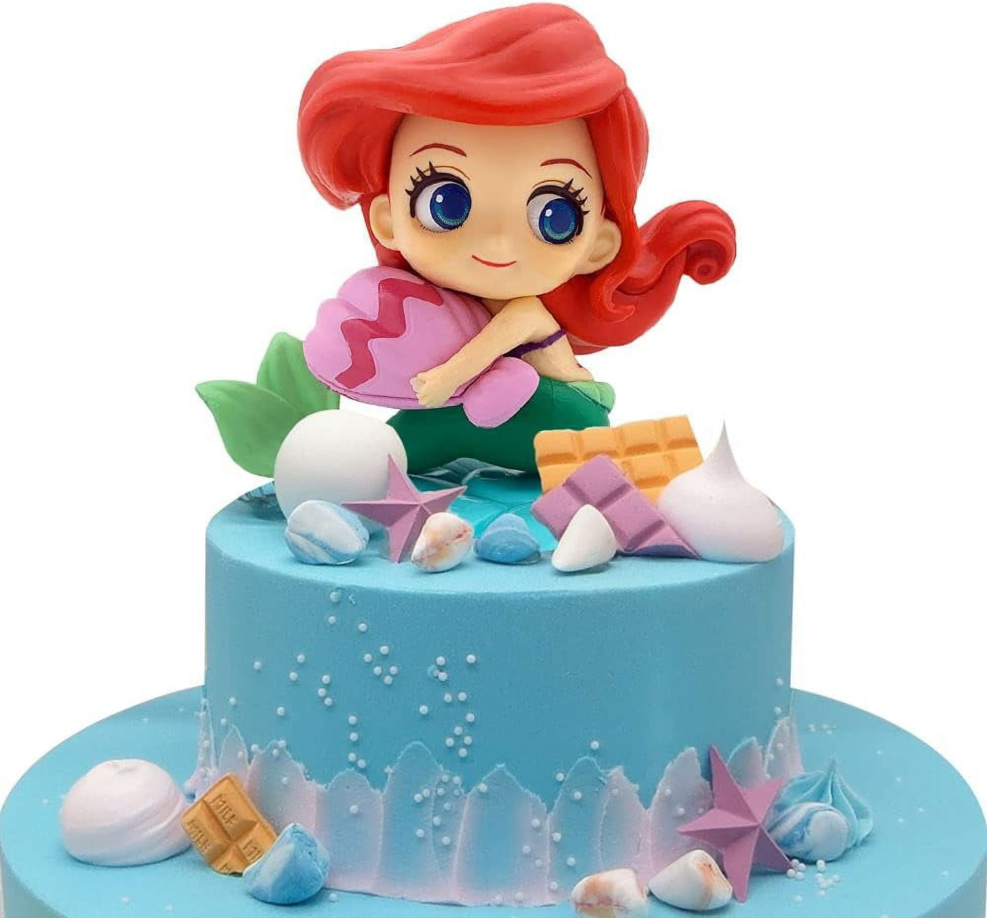 Mermaid Cake Topper Little Mermaid Doll with Seashells for Ariel Cake Decoration Mermaid Figurines for Under the Sea Mermaid Theme Princess Kids Birthday Baby Shower Party Supplies