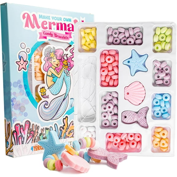 4YoreElves Mermaid Candy Bracelet Kit, String Your Own Candy Jewelry: Novelty Mermaid Jewelry DIY Kit, Little Party Favors, Individual Pack