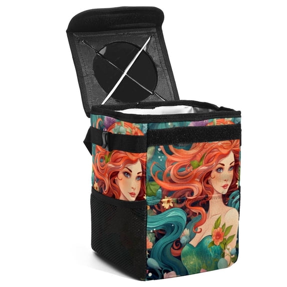 Mermaid Car Trash Can: Foldable with Lid, Leak-Proof, Hanging Storage Bag - Car Garbage Can, Mini Trash Can