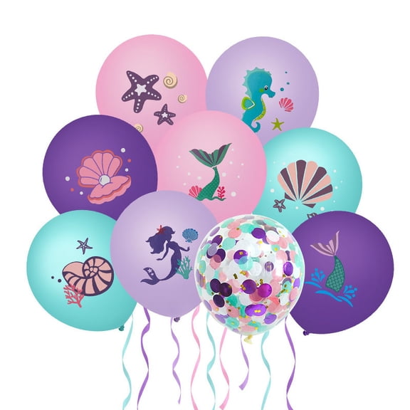 Mermaid Cartoon Fishtail Shell Latex Printed Balloon Bundle Birthday Atmosphere Decorative Balloon Bundle -