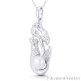 thumbnail image 1 of Mermaid Charm Cultured Pearl 37x14mm (1.5x0.6in) Pendant & Chain Necklace in .925 Sterling Silver w/ Rhodium, 1 of 1
