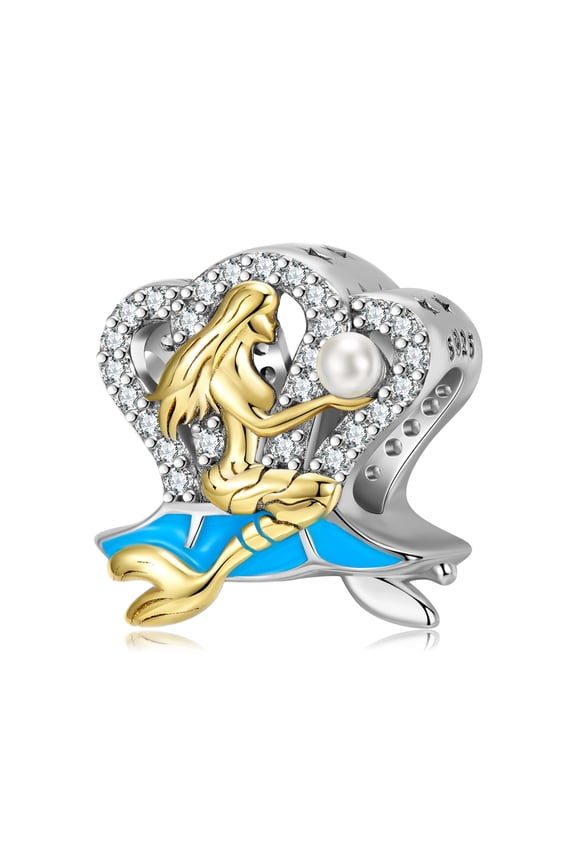 Mermaid Charm European Bead Blue Enamel Sterling Silver Pearl Ginger Lyne Collection