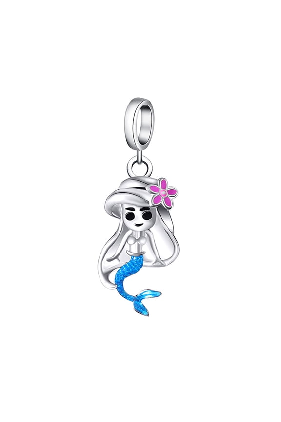 Mermaid Charm European Bead Blue Enamel Over Sterling Silver Ginger Lyne Collection