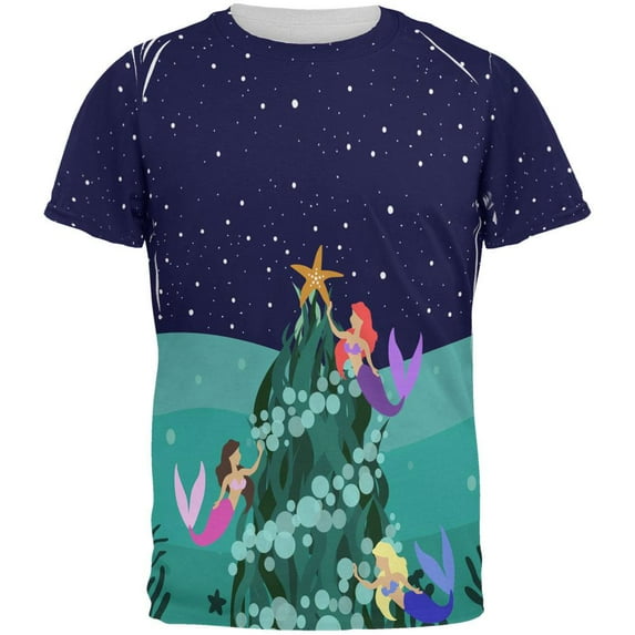 Mermaid Christmas Tree All Over Mens T Shirt Multi SM
