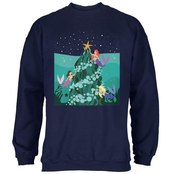 Mermaid Christmas Tree Mens Sweatshirt Navy 3X-LG