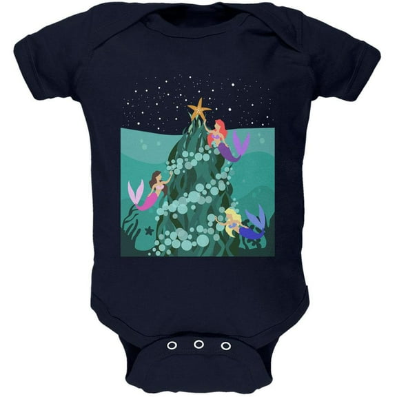Mermaid Christmas Tree Soft Baby One Piece Navy 3-6 M