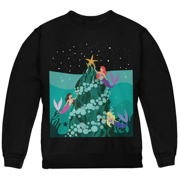 Mermaid Christmas Tree Youth Sweatshirt Black YXL