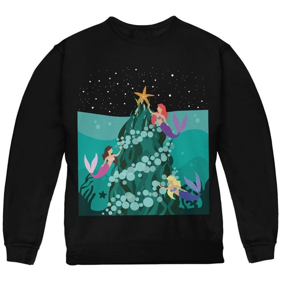 Mermaid Christmas Tree Youth Sweatshirt Black YXL