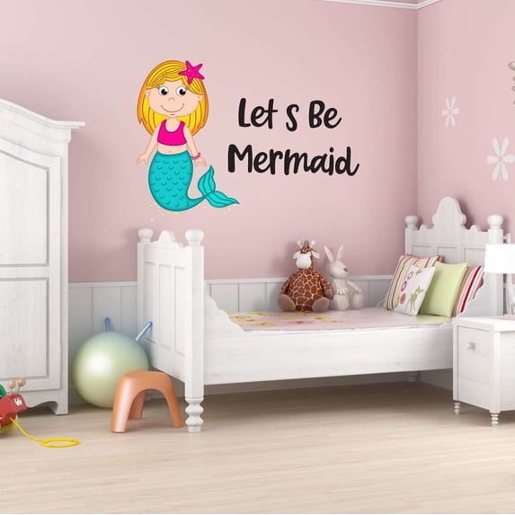 Let's Be Mermaid Colorful Fish Dream Big Little Mermaid Statfish Princess Queen Sweet Dreams Bedtime Unicorn Lovely Dear Dream Holiday Gift Decorating Bedroom Wall Decal Sticker - Size: 10 In X 7 In