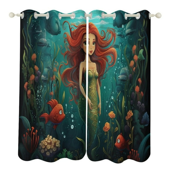 Mermaid Colorful Ocean World 2 Panels 3D Printing Pattern Curtain for Bedroom Living Room Kitchen Window Decoration Home