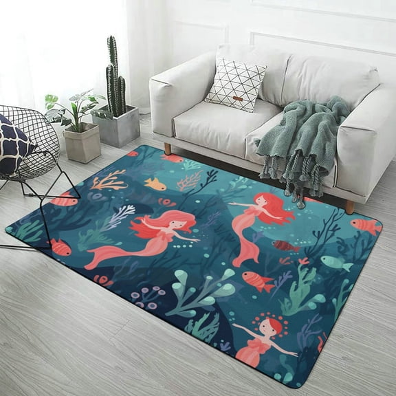 Mermaid Colorful Ocean World Area Rugs Carpet Suitable for Living Room Kitchen Bedroom Laundry Room Home Decorations