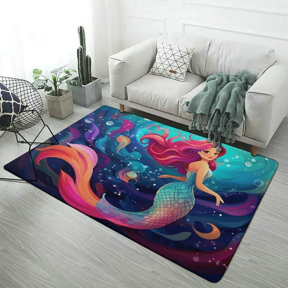 Mermaid Colorful Ocean World Carpet Rug for Home Living Room Bedroom Sofa Doormat Decor Kids Area Rug Non-slip Mat