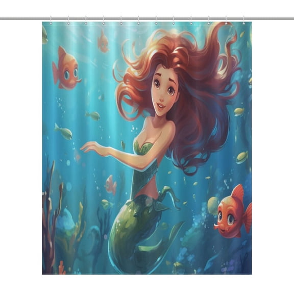 Mermaid Colorful Ocean World Shower Curtain Ornament Bathroom Curtains with Fabric Bathroom Decor