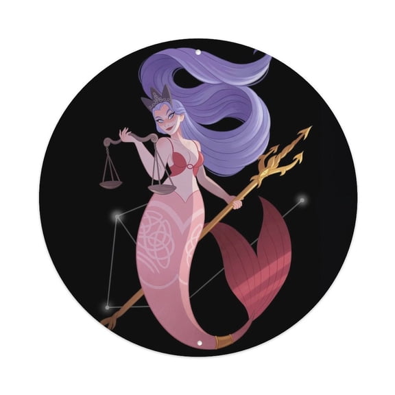 Mermaid Constellations Libra Vintage Metal Tin Sign Plaque Wall Decor for Cafe, Club, Garden Round Metal Poster 8x8Inch